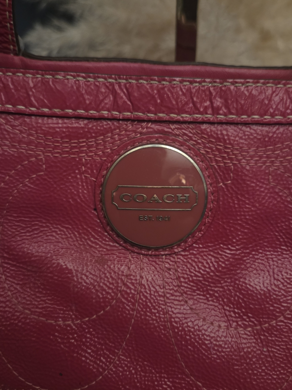 Vintage Y2K Coach Patent Leather Tote | Berry Pink Signature C Logo - Picture 3 of 17